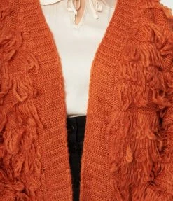 Polagram (Well Made) Trending Plus Size Orange Fringe Open Cardigan