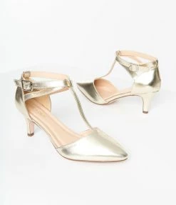 In Touch Footwear Flapper Shoes Champagne Leatherette T-Strap Pumps