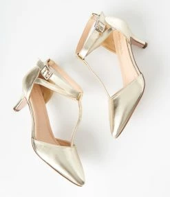In Touch Footwear Flapper Shoes Champagne Leatherette T-Strap Pumps