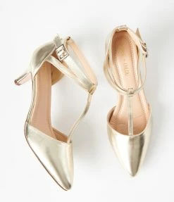 In Touch Footwear Flapper Shoes Champagne Leatherette T-Strap Pumps