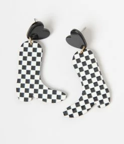FAME Accessories Checkered Cowboy Boot Drop Earrings New Arrivals!