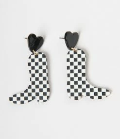 FAME Accessories Checkered Cowboy Boot Drop Earrings New Arrivals!