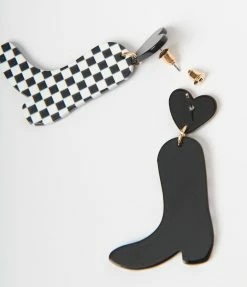 FAME Accessories Checkered Cowboy Boot Drop Earrings New Arrivals!