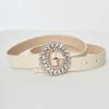 FAME Accessories Ivory Round Rhinestone Leatherette Belt