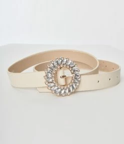 FAME Accessories Ivory Round Rhinestone Leatherette Belt