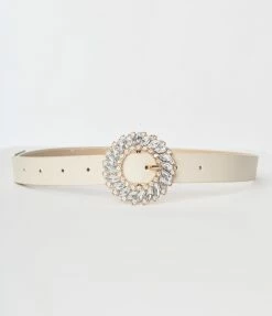 FAME Accessories Ivory Round Rhinestone Leatherette Belt