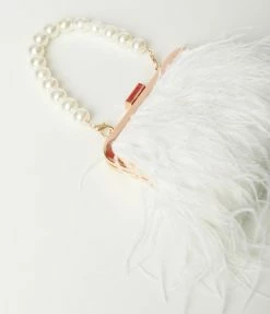 FAME Accessories White Pearl & Feather Fringe Clutch New Arrivals!