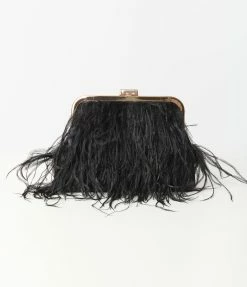 FAME Accessories Black Pearl & Feather Fringe Clutch