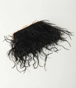 FAME Accessories Black Pearl & Feather Fringe Clutch