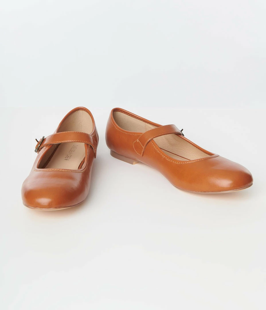 Demfon International (Chelsea Crew) Chelsea Crew Brown Leatherette Mary Jane Flats Shoes
