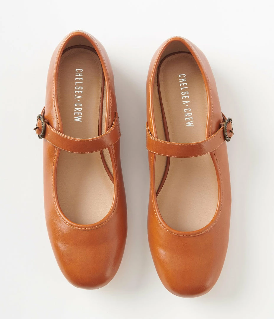 Demfon International (Chelsea Crew) Chelsea Crew Brown Leatherette Mary Jane Flats Shoes