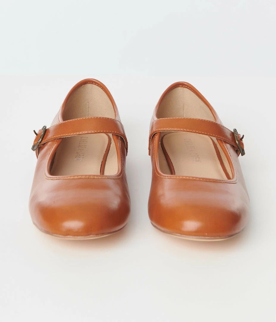 Demfon International (Chelsea Crew) Chelsea Crew Brown Leatherette Mary Jane Flats Shoes