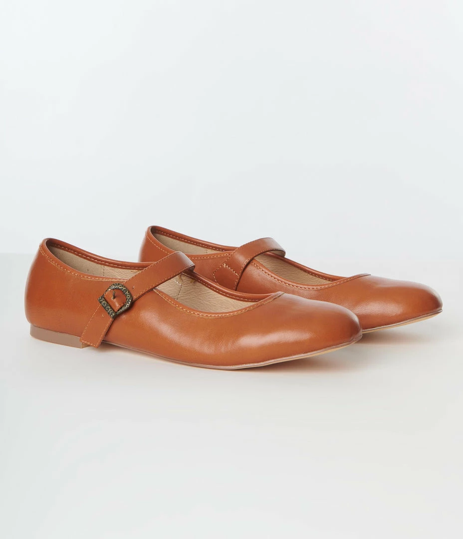 Demfon International (Chelsea Crew) Chelsea Crew Brown Leatherette Mary Jane Flats Shoes