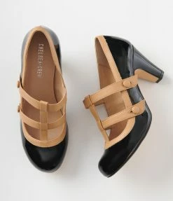 Demfon International (Chelsea Crew) Chelsea Crew Black & Tan Leatherette Mary Jane Pumps