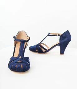 Demfon International (Chelsea Crew) Chelsea Crew Navy Velvet Sergi T-Strap Pumps