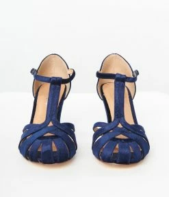 Demfon International (Chelsea Crew) Chelsea Crew Navy Velvet Sergi T-Strap Pumps