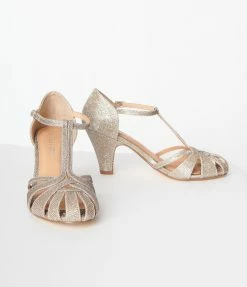 Demfon International (Chelsea Crew) Chelsea Crew Gold Shimmer Sergi T-Strap Pumps