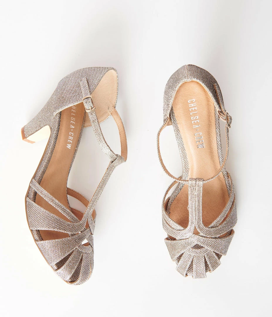 Demfon International (Chelsea Crew) Chelsea Crew Gold Shimmer Sergi T-Strap Pumps