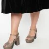 Demfon International (Chelsea Crew) Chelsea Crew Bronze Shimmer Peep Toe Platform T-Straps Shoes