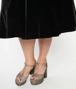 Demfon International (Chelsea Crew) Chelsea Crew Bronze Shimmer Peep Toe Platform T-Straps Shoes