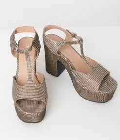 Demfon International (Chelsea Crew) Chelsea Crew Bronze Shimmer Peep Toe Platform T-Straps Shoes