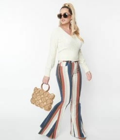 Saints & Hearts Blue Multi Striped Denim Bell Bottom Jeans