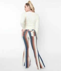 Saints & Hearts Blue Multi Striped Denim Bell Bottom Jeans