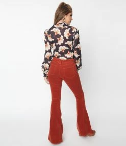 Saints & Hearts Rust Corduroy Flare Pants Trending