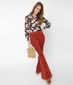 Saints & Hearts Rust Corduroy Flare Pants Trending