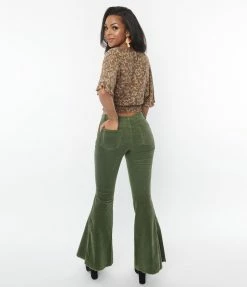 Saints & Hearts Trending Green Corduroy Flare Pants
