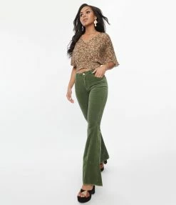 Saints & Hearts Trending Green Corduroy Flare Pants