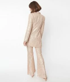 Saints & Hearts Champagne & Rose Gold Sequin Flare Pants Clothing