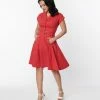 Lifestyle Group (UK) Ltd 1950s Belted Red Pin Dot Swing Dress Clothing