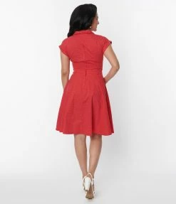Lifestyle Group (UK) Ltd 1950s Belted Red Pin Dot Swing Dress Clothing