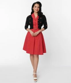 Lifestyle Group (UK) Ltd 1950s Belted Red Pin Dot Swing Dress Clothing