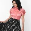 Silver Stop Inc. (Voodoo Vixen) Voodoo Vixen Pink Bold Bow Satin Blouse Clothing