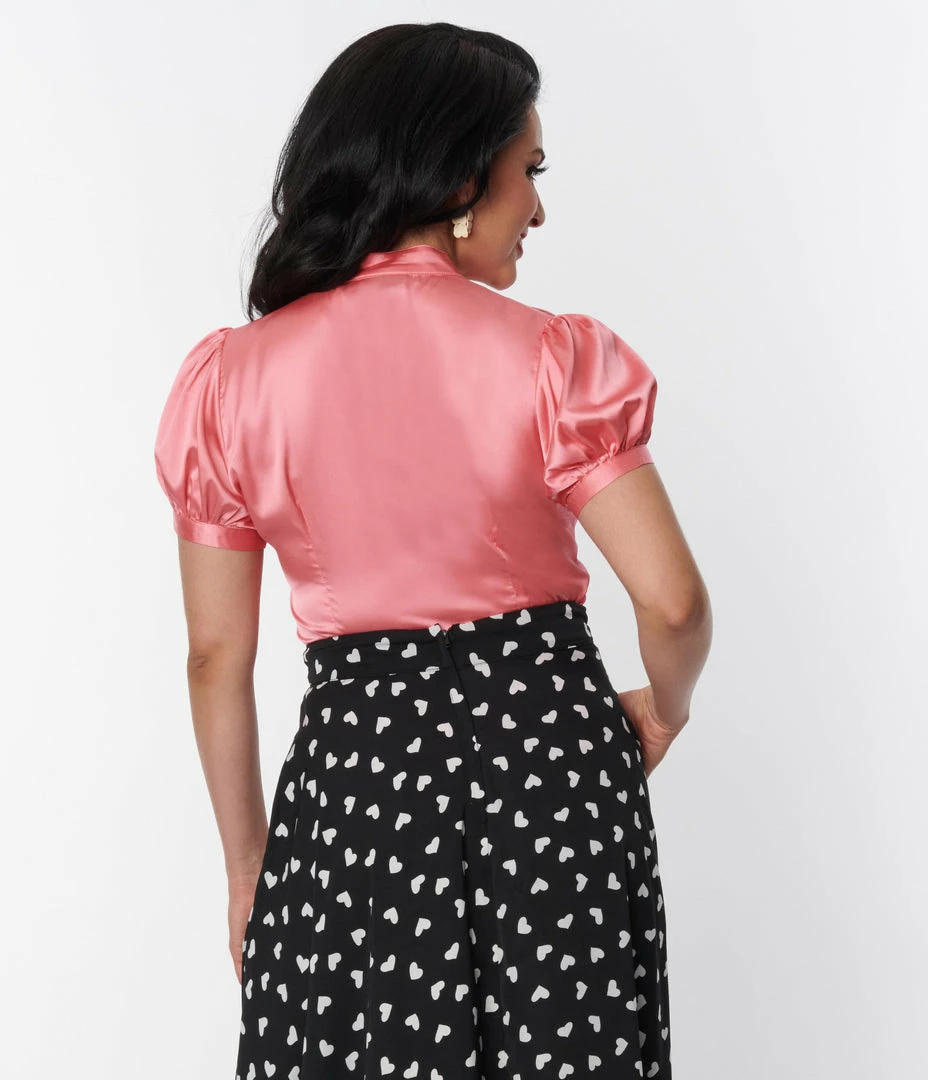 Silver Stop Inc. (Voodoo Vixen) Voodoo Vixen Pink Bold Bow Satin Blouse Clothing