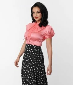 Silver Stop Inc. (Voodoo Vixen) Voodoo Vixen Pink Bold Bow Satin Blouse Clothing