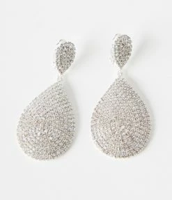 Joia Silver Rhinestone Drop Clip On Earrings