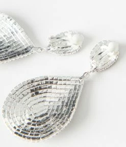 Joia Silver Rhinestone Drop Clip On Earrings