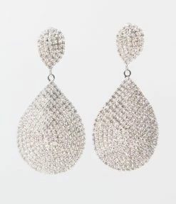 Joia Silver Rhinestone Drop Clip On Earrings