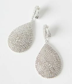 Joia Silver Rhinestone Drop Clip On Earrings