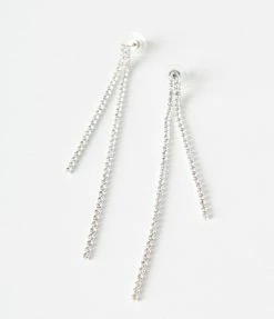 Joia Silver Rhinestone Dangling Earrings Flapper Accessories