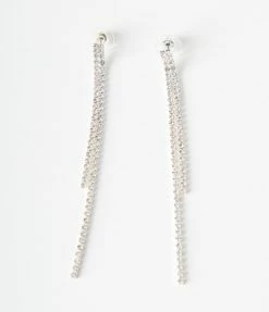 Joia Silver Rhinestone Dangling Earrings Flapper Accessories