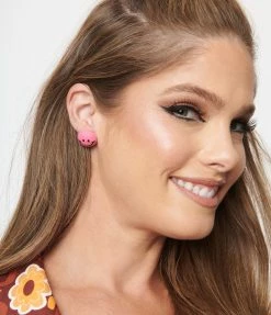 Joia Pink Smiley Face Earrings Accessories