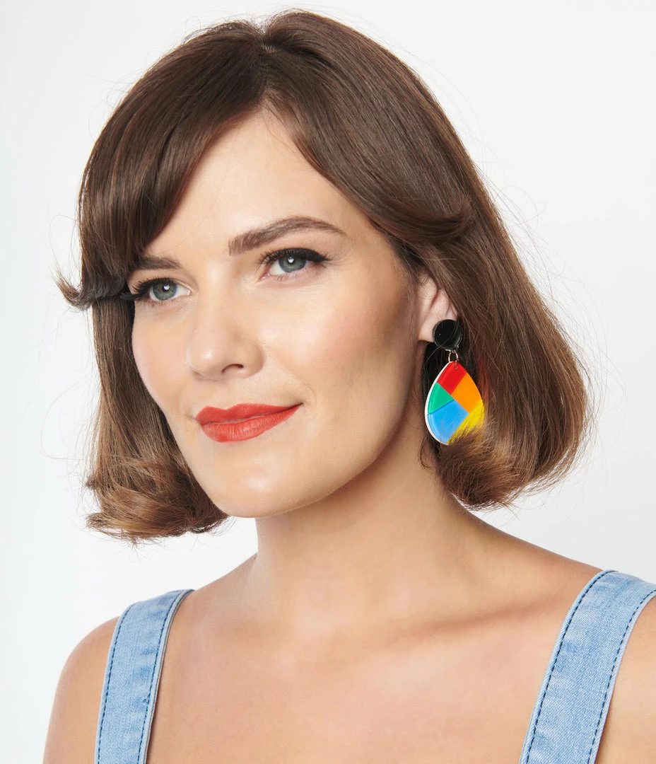Joia Accessories Rainbow Geometric Pattern Drop Earrings