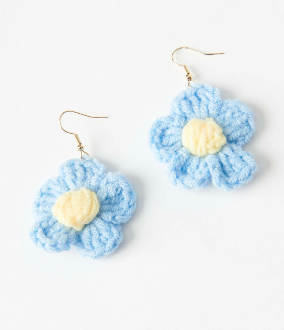 Joia Accessories Blue Crochet Daisy Earrings