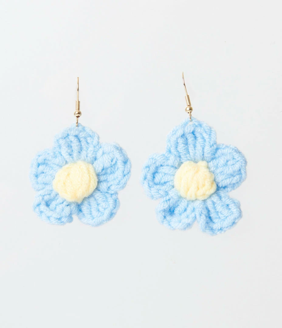 Joia Accessories Blue Crochet Daisy Earrings