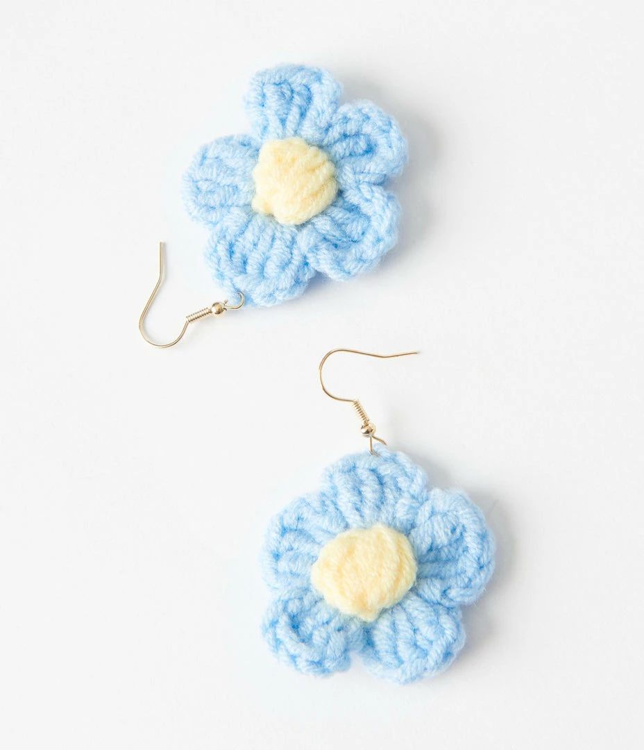Joia Accessories Blue Crochet Daisy Earrings