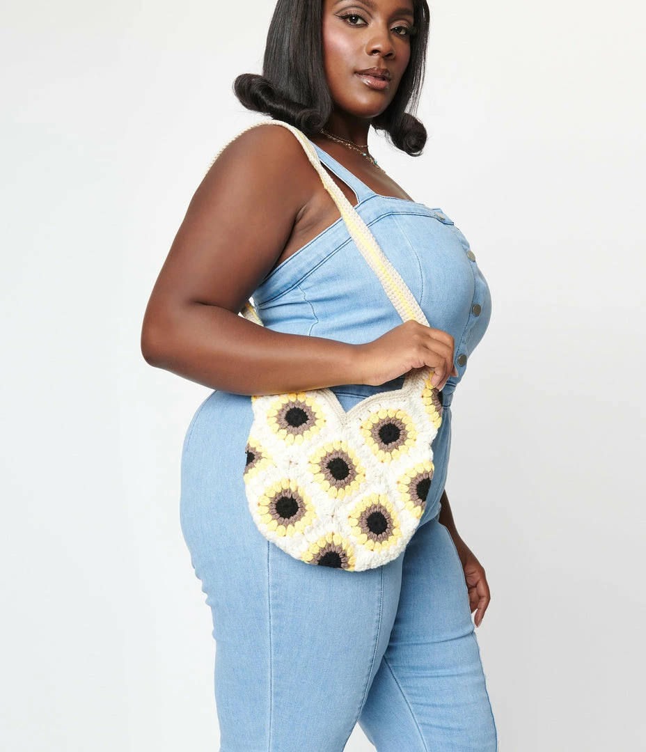 Joia Accessories White Sunflower Crochet Purse